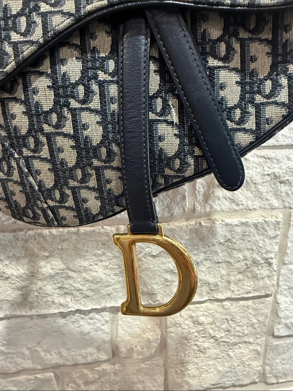 Christian Dior Blue Oblique Jacquard Saddle Bag Medium